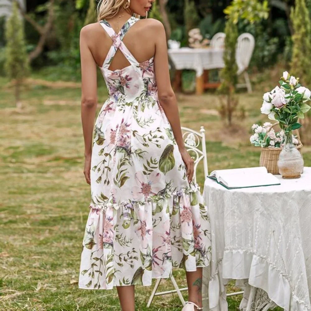 CottageCore FLoral Print Maxi Dress Pink - Picture 10 of 13